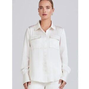 🤍 NWT Derek Lam 10 Crosby Lorena Button-Down Satin Shirt – Ivory, Size Large